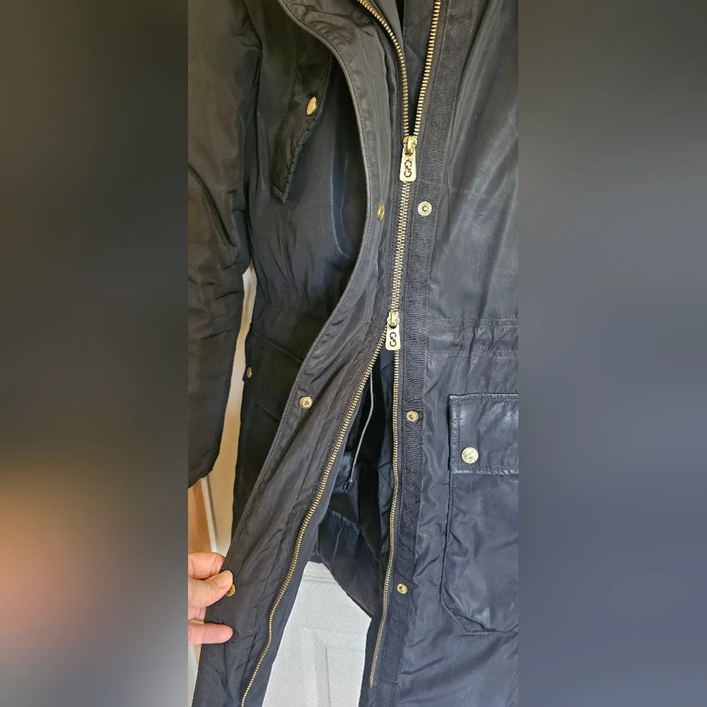 Cole Haan Down & Feather Anorak Puffer Coat - Medium Black & Gold, Double Zipper - Picture 3 of 8